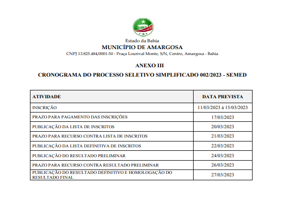 Processo Seletivo da prefeitura de Amargosa