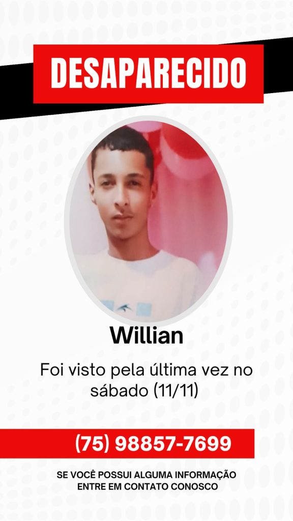 William desapareceu em Mutuípe em 11 de novembro 