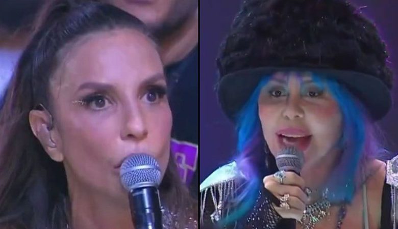 Ivete e Baby do Brasil fazendo uso de microfone durante Carnaval de Salvador