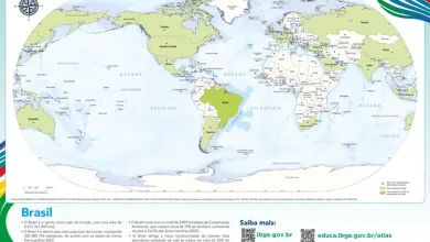 Mapa mundial com Brasil no centro.