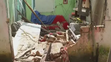 Casa destruída por árvore caída