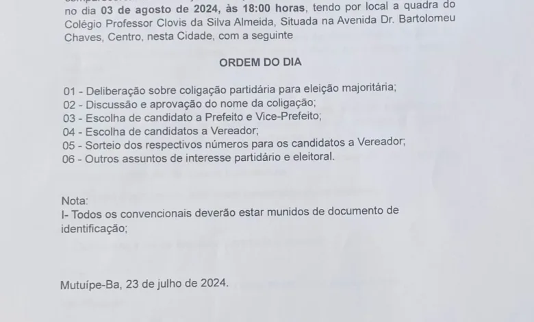 Edital de convocação para eleição