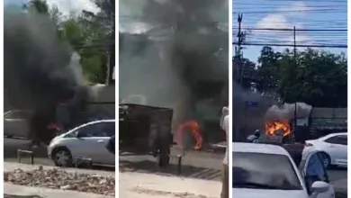 Caminhão com madeira pega fogo em Salvador