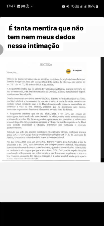 Justiça do Amazonas concede medida protetiva contra Davi